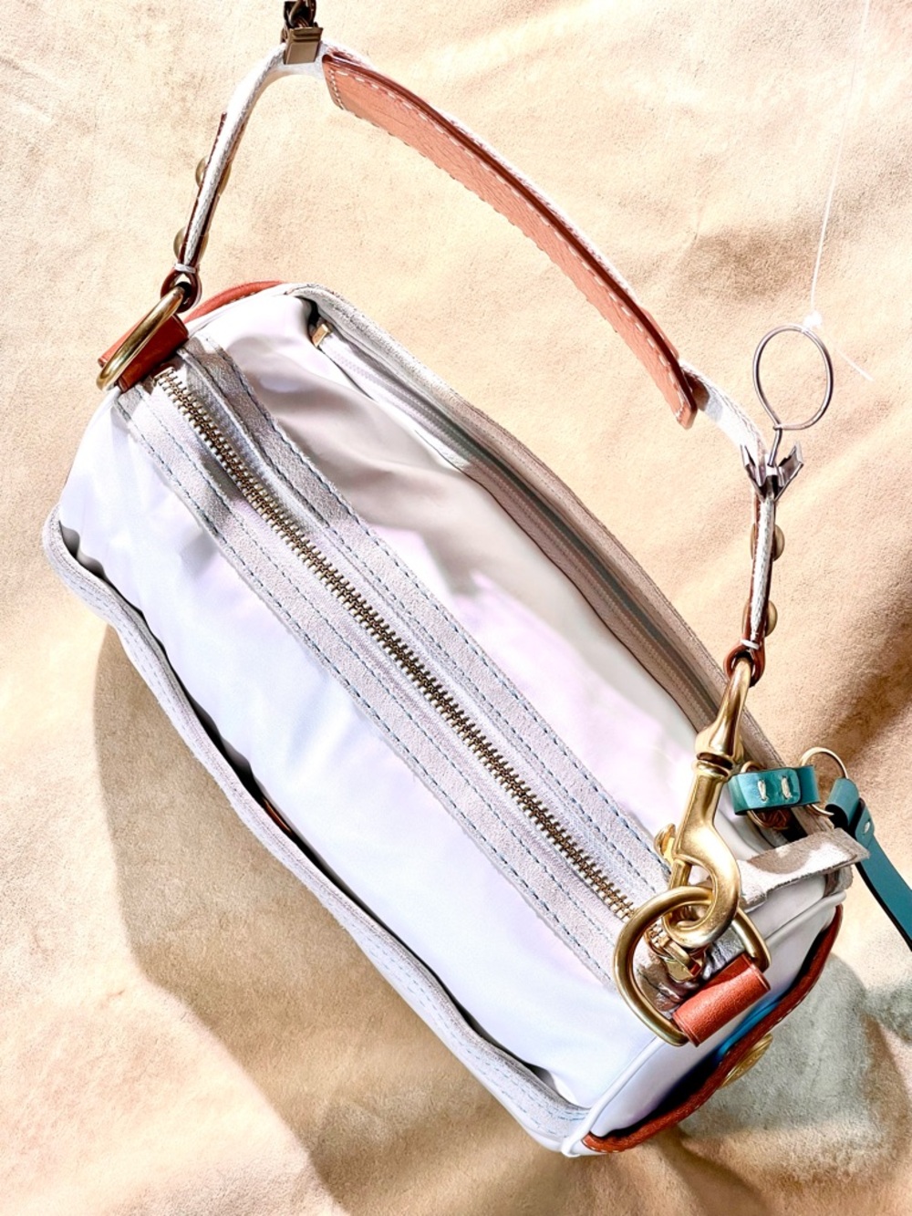 Coach Light Blue and White Mini Shoulder Bag with Brown Trim - Picture 5 of 11
